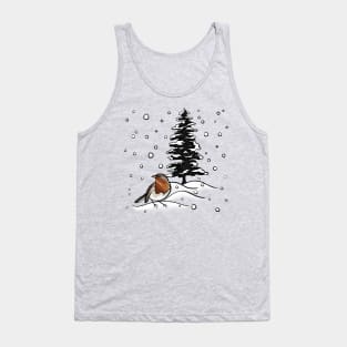 Robin and Snow Covered Trees Digital Illustration Tank Top